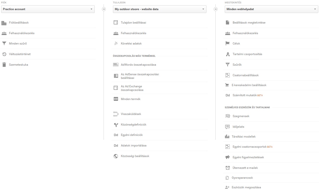 Google Analytics beállítások
