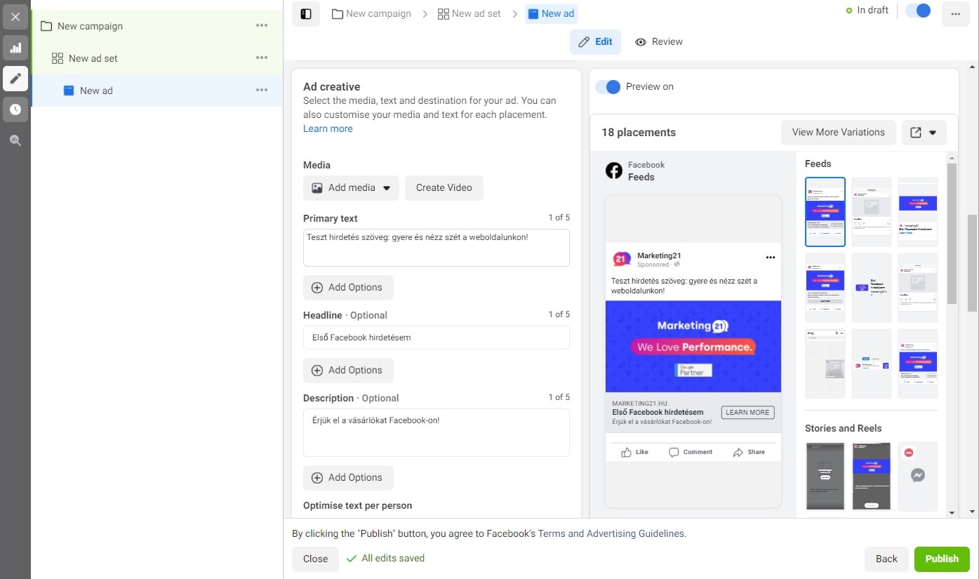 Facebook hirdetések elkészítése