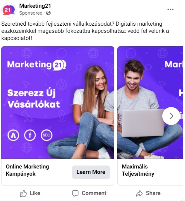 Sponsored tag - Facebook hirdetés előnézet