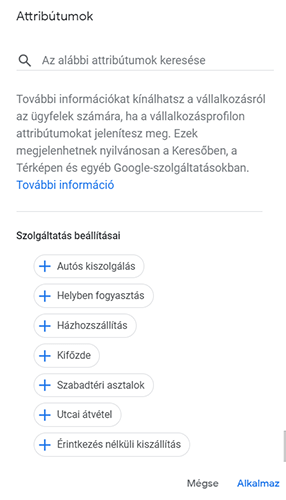 Google Cégem attribútumok