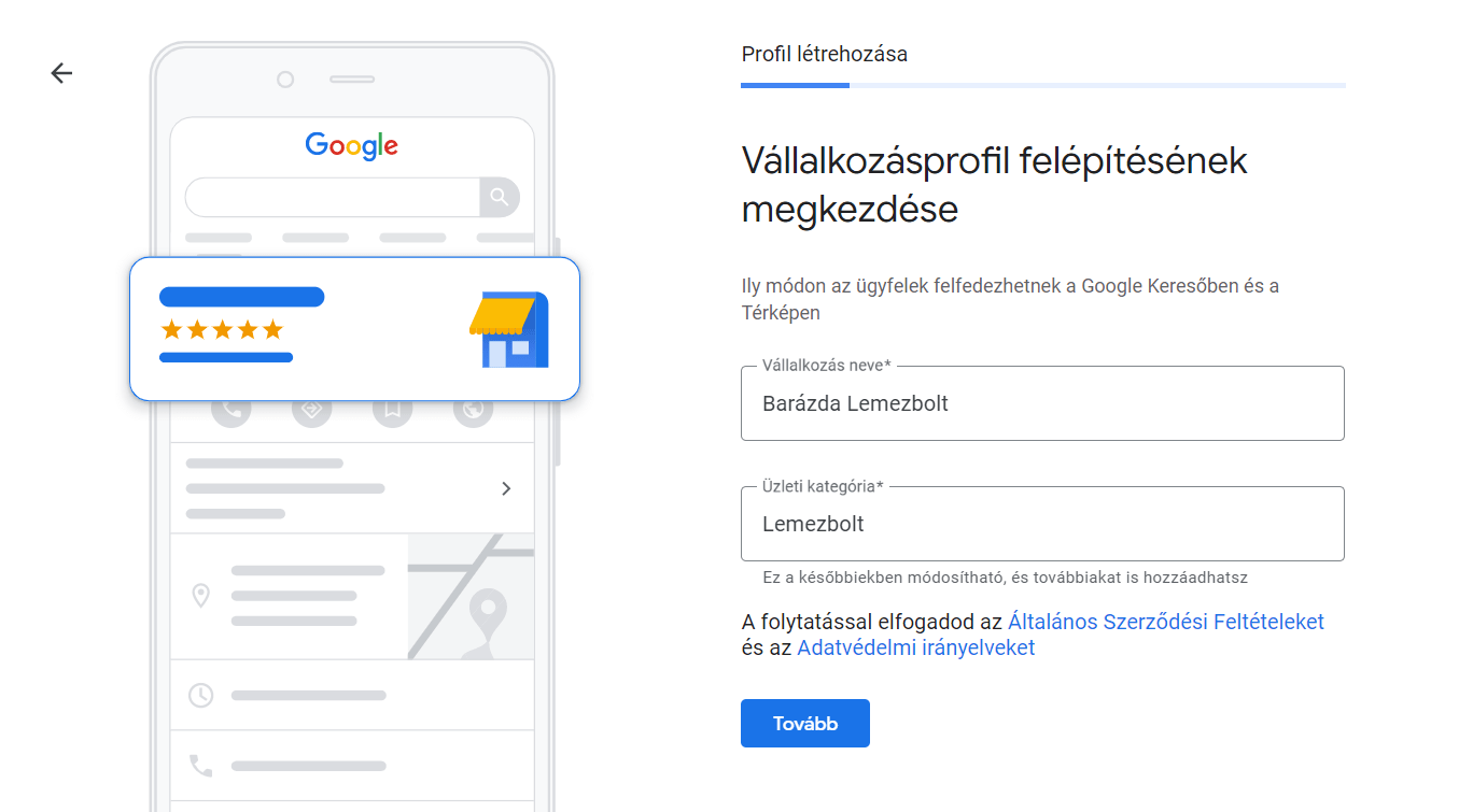 Google Cégem létrehozása